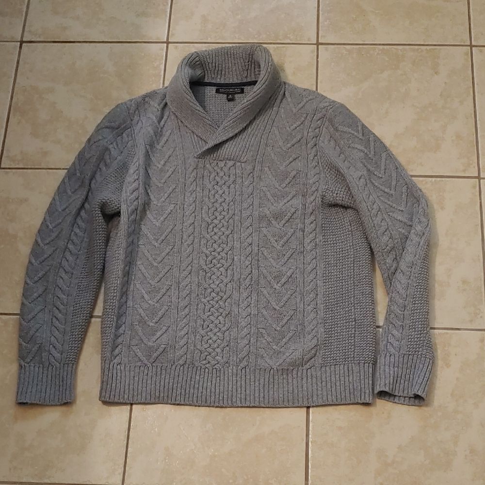 Banana Republic Shawl Collar Gray Italian Wool Cashmere Sweater Men's Size M